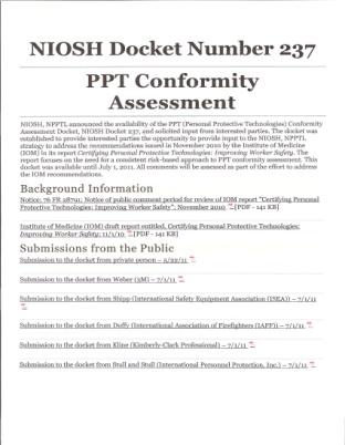 NIOSH Conformity Assessment Foundational Background Responses to NIOSH Docket # 237 3M Corporation International Safety Equipment Association (ISEA) International