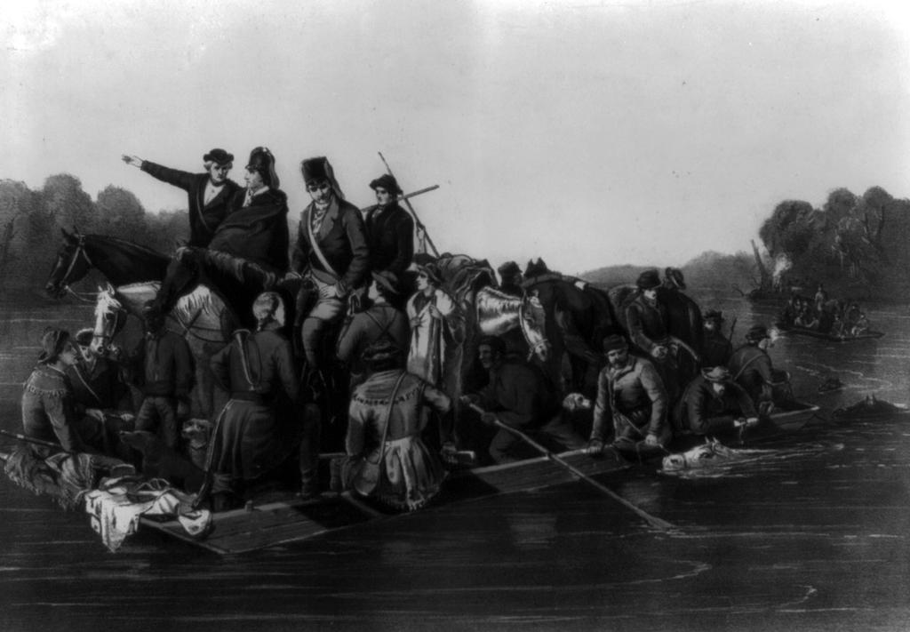 1780 Marion's brigade crossing the Pedee River, S.C.. 1778.