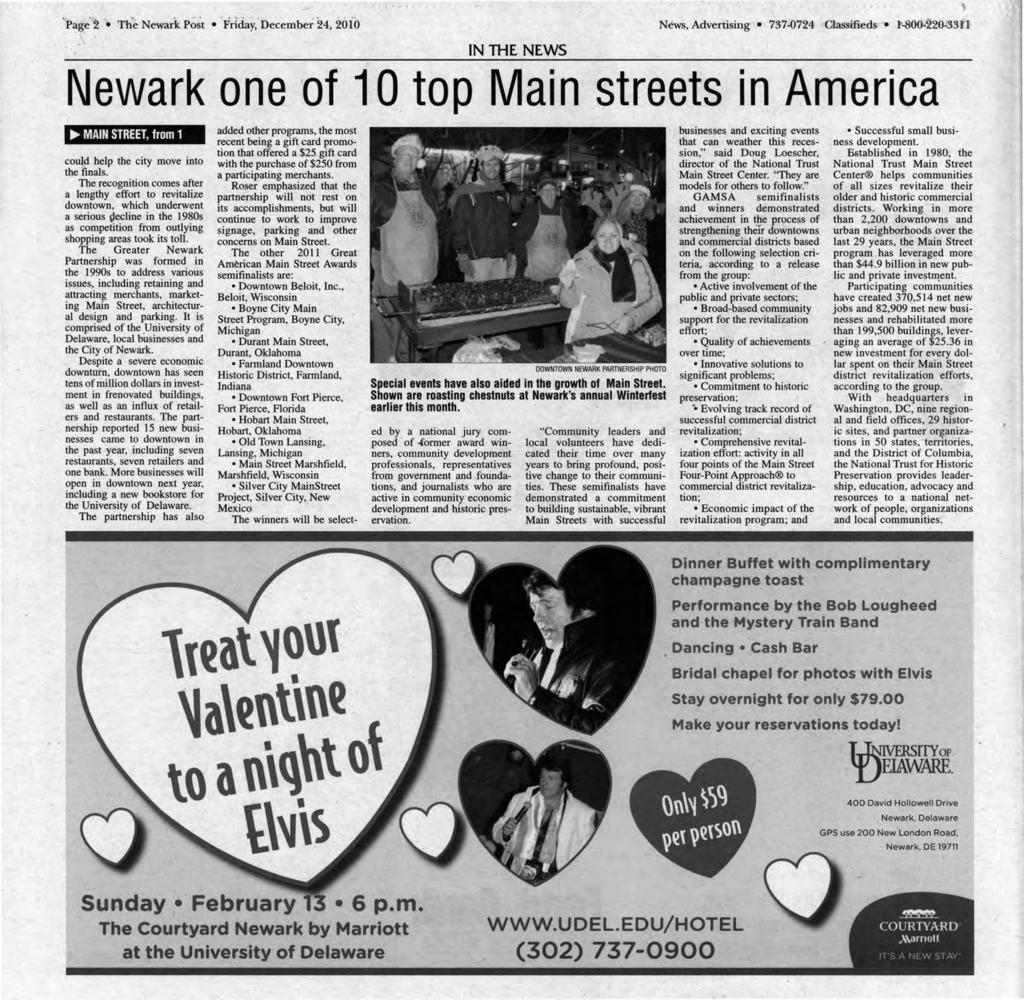'':Page' 2 Th'e Newark Post 'iriday,'decernber 24, 2010 '_\ IN THE NEWS News, Advertising 737-0724 Classifieds "800"2"20->33f1 Newark one of 10 top Main streets in America.