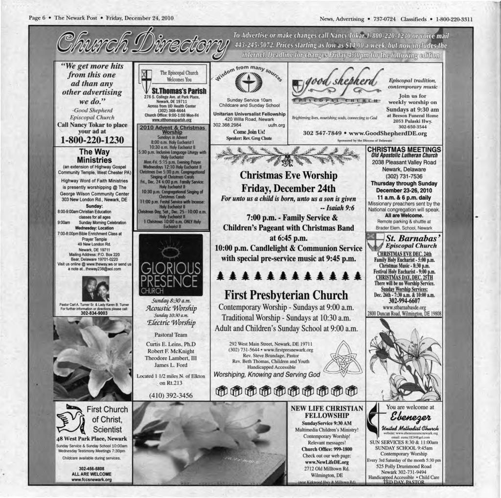Page 6 The Newark Post ' Friday, December 24, 2010 News, Advertising 737-0724 Classifieds 1-800-220-3311 "We get more hits from this one ad than any other advertising we do.