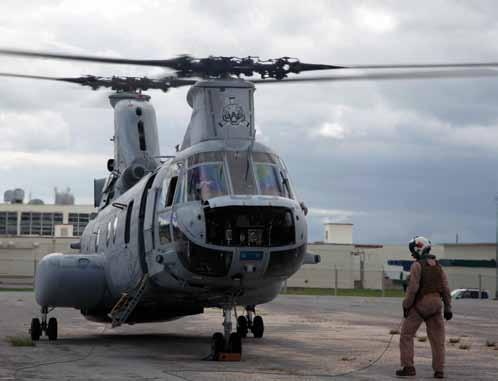 30 to await final disposition at Camp Kinser. The CH-46Es, affectionately nicknamed Phrogs, were retired to make way for the MV-22B Osprey as part of a one-for-one replacement.