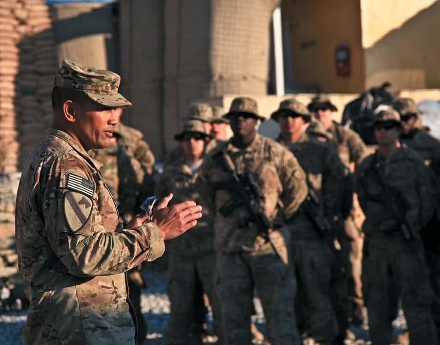 Spc. Amber Leach, Combat Camera Afghanistan U.S. Army Command Sgt. Maj. Isaia Vimoto, 1st Cavalry Division, speaks to soldiers in Afghanistan, 18 January 2012.