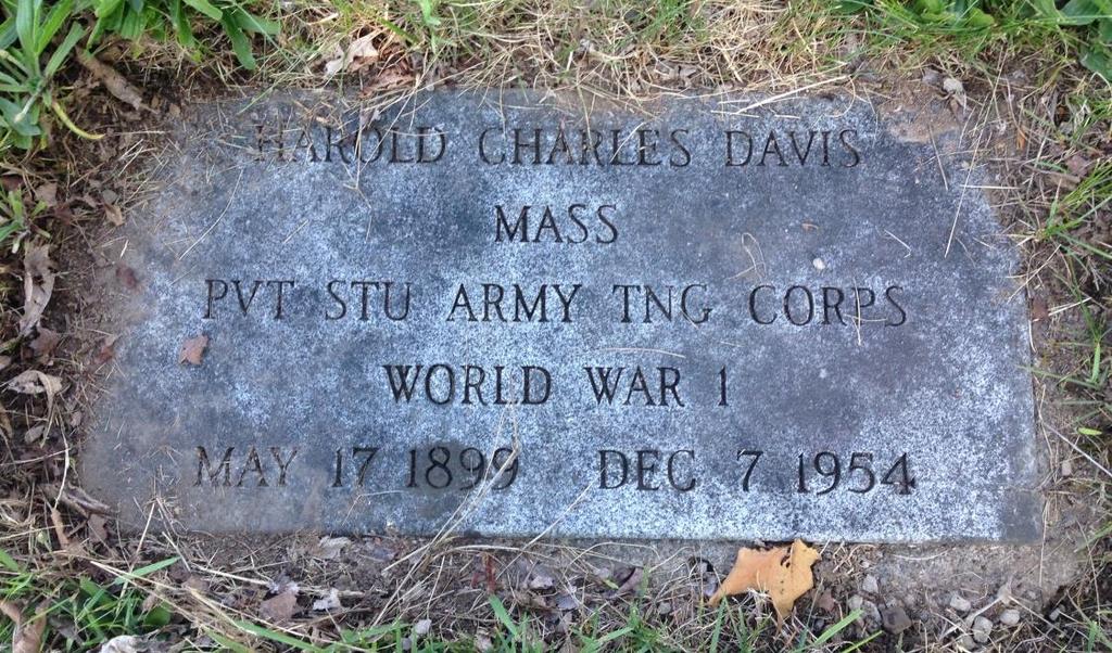 Davis, Harold C. North Farmington (Friends) Cemetery Town of Farmington Davis, Harold Charles. QMC fm 646. U.S., Headstone Applications for Military Veterans, 1925-1963.