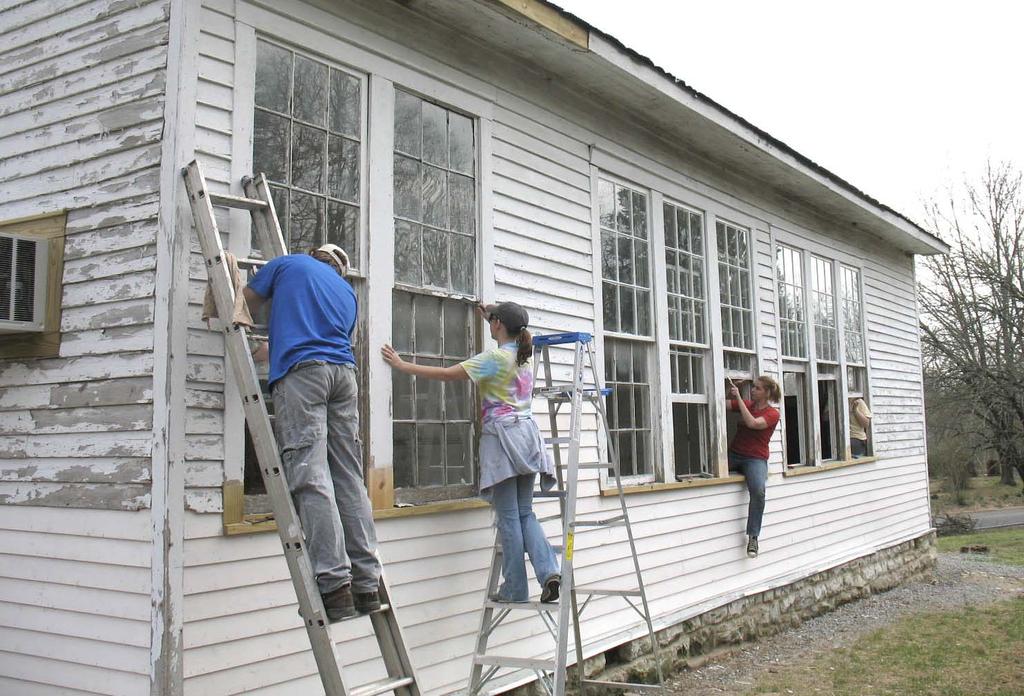 MTSU Public History students getting hands-on experience at Cairo Rosenwald School in March 2009.