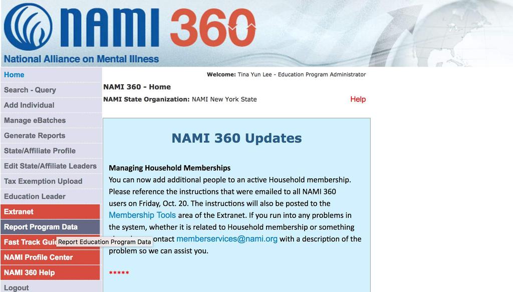 Update local NAMI affiliate profile via your membership contact person State/Affiliate Profile: