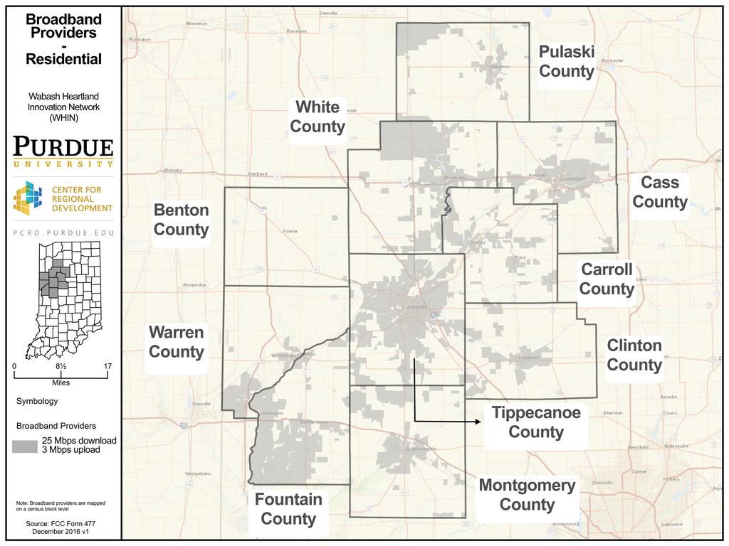 Figure 1. 25/3 residential broadband footprint in the WHIN region Table 2 shows that about 23.4 percent, or around 88,140, residents in the WHIN region lacked access to 25/3 fixed broadband.