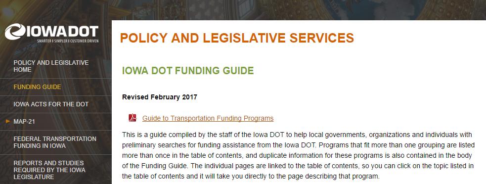 Resource for Additional Information and Funding: The Iowa DOT Funding Guide contains