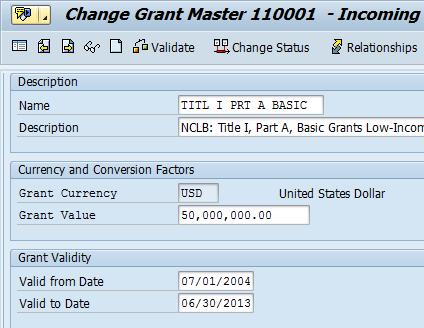 You can change the values in the Grant Validity date fields on the General Data to allow transactions beyond the original end date If you change the grant status to Closing / With liquidation period