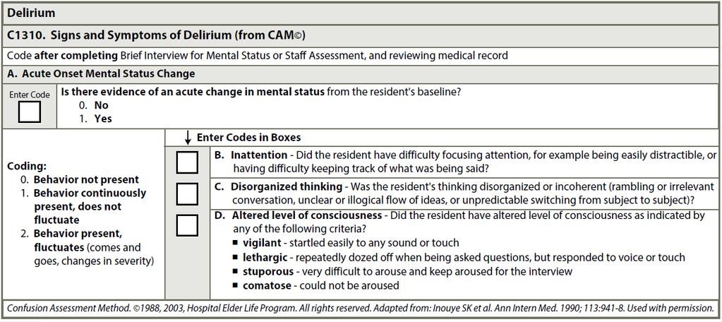 mental status change from the resident s baseline Code 1, yes: if resident has an alteration in mental