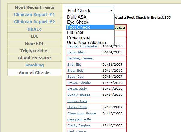 Point your mouse to annual checks and click. The following screen appears. Use the drop down box to choose an indicator.