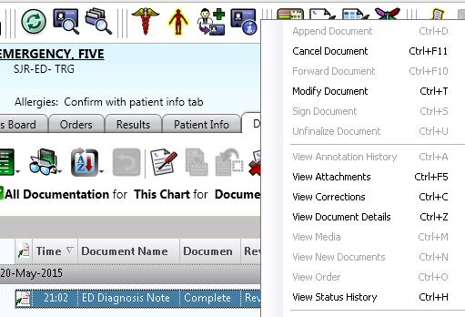 Select Cancel Document 6. Follow the steps to discontinue the ED Discharge Diagnoses as instructed in above exercise.