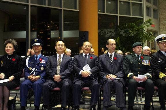 Seated during the service in Ottawa are (left to right) Young Hae Lee, President, Canada-Korea Society; Colonel Soo Wan Lee, Defence Attaché, Embassy of the Republic of Korea; Minister Hwang, Embassy