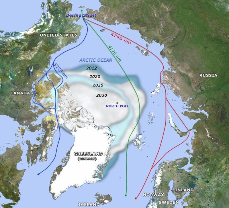 Arctic Ice Coverage Arctic Trade Routes: Today & Tomorrow Sea Routes Northern Sea Route 2025: 6 weeks open 41 controlling draft Crossroads Sea route distances: Distance