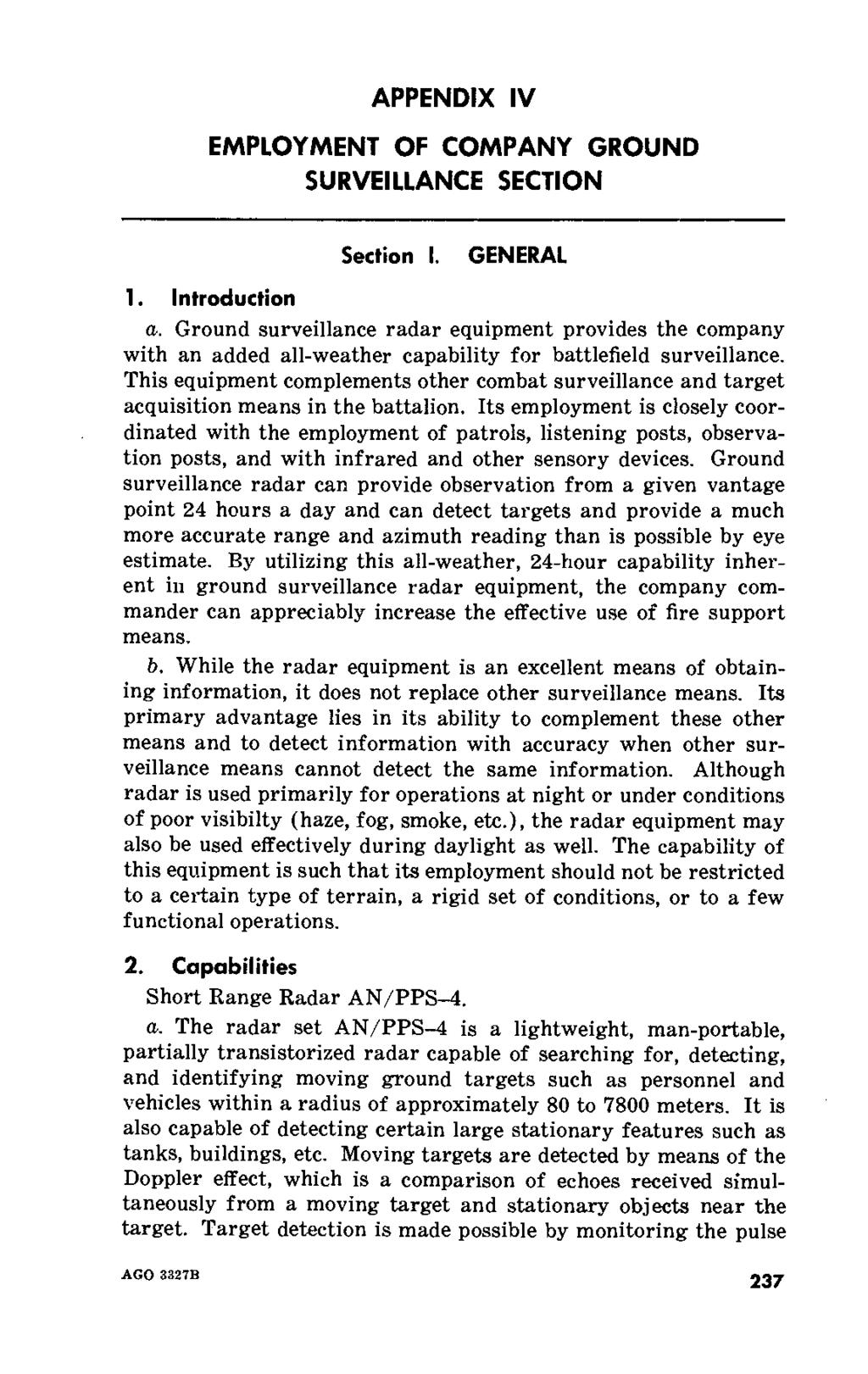 APPENDIX IV EMPLOYMENT OF COMPANY GROUND SURVEILLANCE SECTION Section I. GENERAL 1. Introduction a.