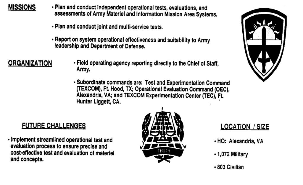 Figure 5-7. U.S. Army operational Test & Evaluation Command (USAOPTEC) 5 3. LOGISTICS and SUSTAINMENT a. The foremost mission is providing for the soldier just enough support just in time.