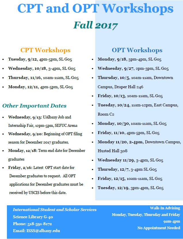 Students applying for OPT are required to attend one of the below mandatory workshop