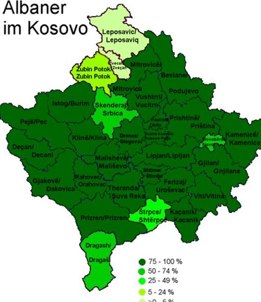 Population and Religion Albanians in Kosovo 90-100% 80-90% 70-80% 60-70% 50-60% 40-50% 30-40% 20-30% 10-20% 0-10% Quota of Albanians in the