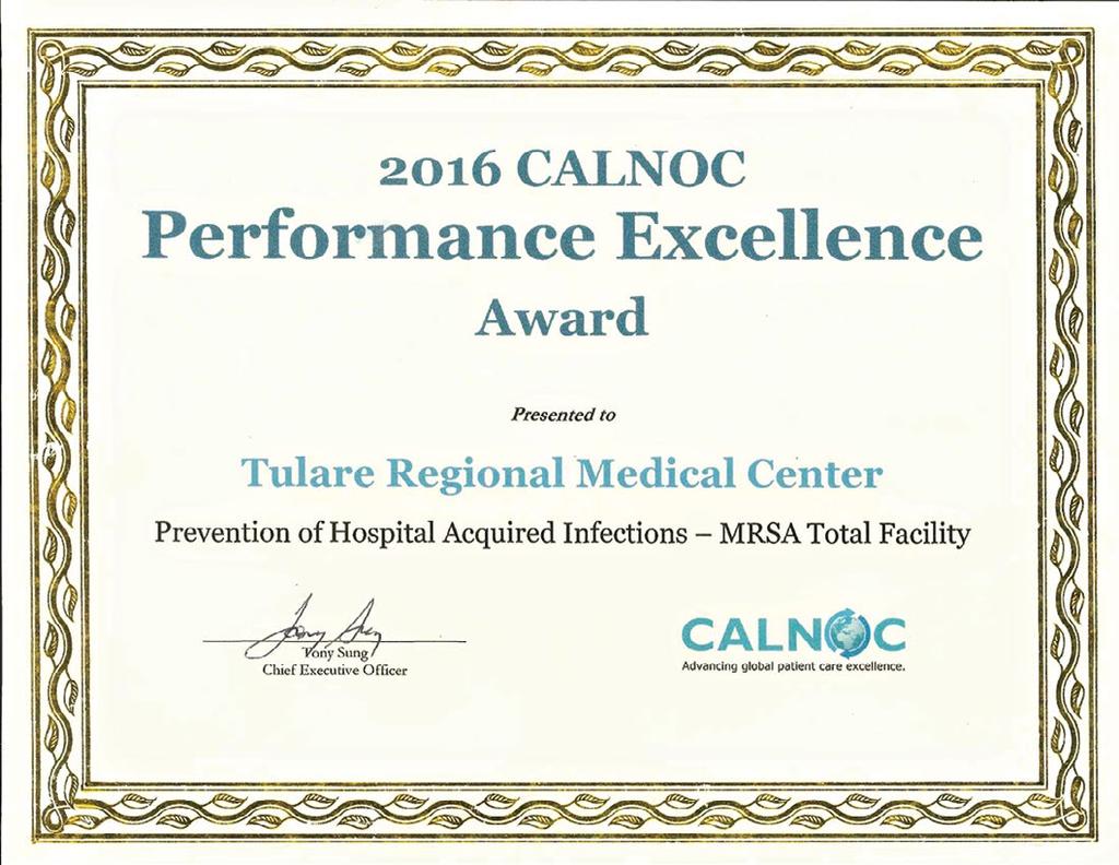 The Collaborative Alliance for Nursing Outcomes has recognized HCCA/Tulare Regional Medical Center for 2016 Performance Excellence in Prevention of Hospital Acquired