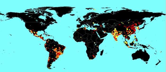 Global Distribution of CDM Projects Global distribution of CDM Project in 2007 (yellow = projects in pipeline, red =