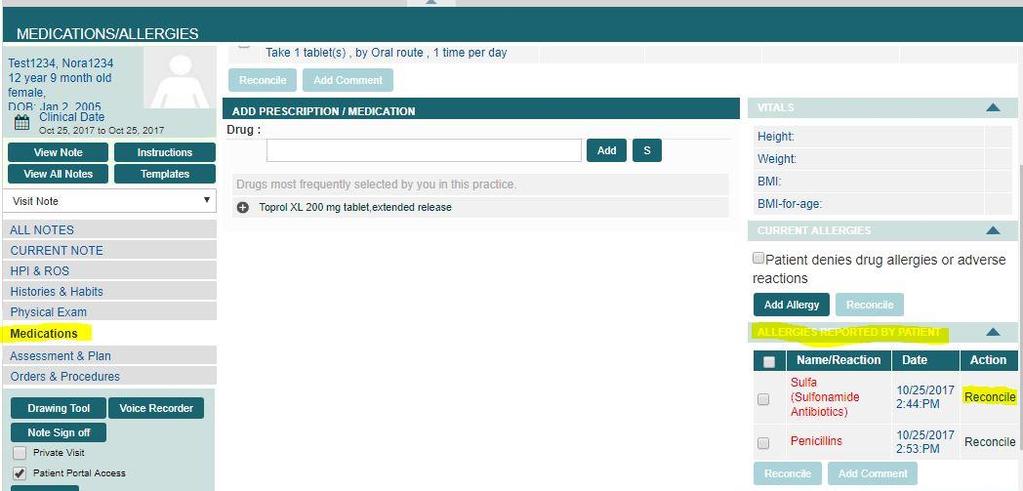 The provider can reconcile, which will move them to the Patient Allergies queue. The provider can also elect to enter Comments (i.e. content with errors) and those comments are viewable to avoid duplication actions, and the allergy is not moved to Patient Allergies.