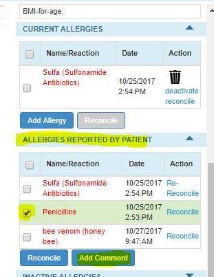 listed under the Patient Allergies