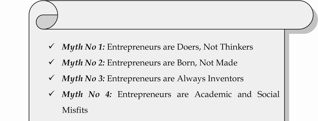 TOPIC 2 GETTING STARTED IN ENTREPRENEURSHIP 23 Figure 2.4: Ten most common myths about entrepreneurs Source: Kuratko and Hodgetts, 2003 2.