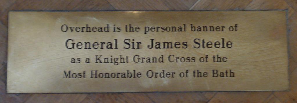 Page 11 Floor plaque in the Regimental Chapel at Belfast Cathedral - Overhead is the personal banner of General Sir James Steele as a Knight Grand Cross of the Most Honourable Order of the Bath