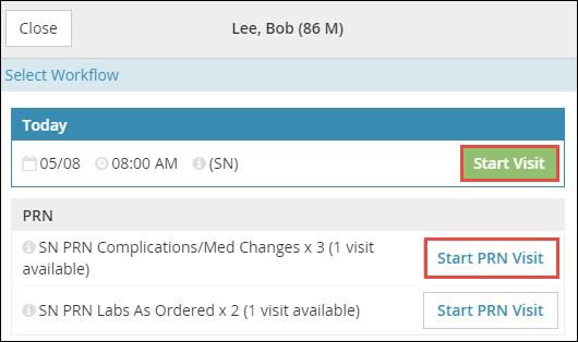 2. Select your Workflow To start a scheduled visit, tap the Start Visit button next to the visit s appointment time To