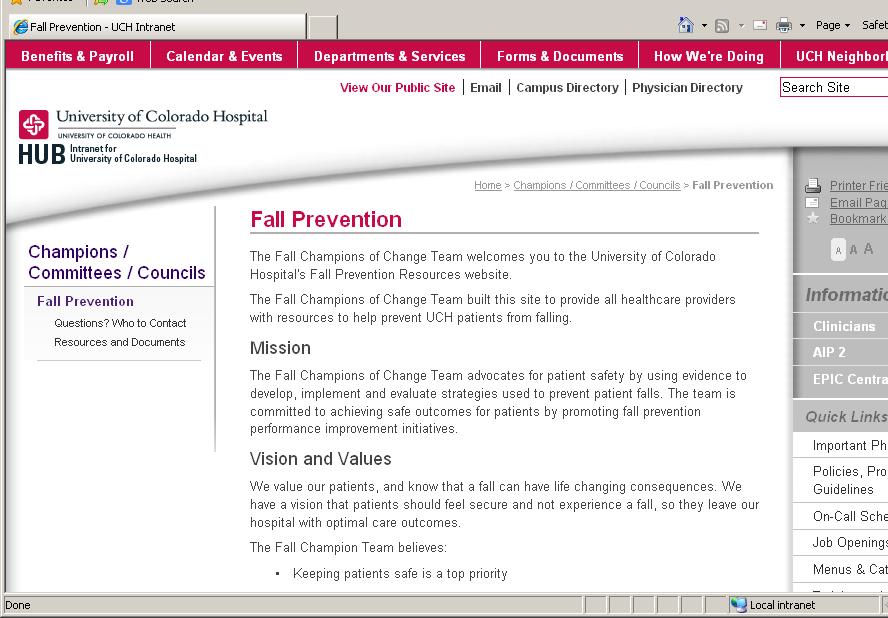 Check out the Fall Prevention Resources website! From the HUB home page, click on the Departments and Services tab.