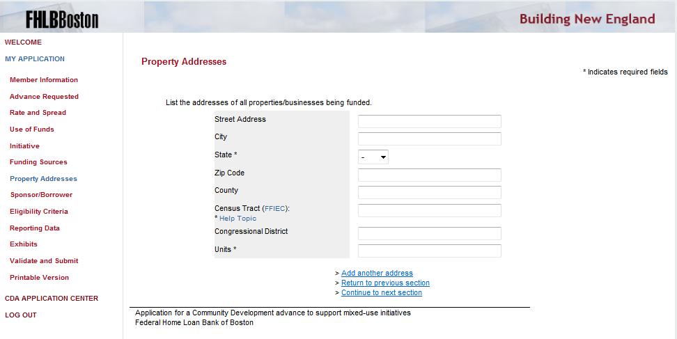 Enter the address for each property(ies) associated with the households benefitting from CDA Extra/CDA funding by using the Add another address feature at the bottom of the screen.