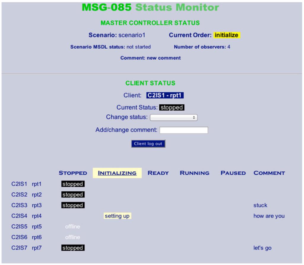 Figure 5: BML Coalition Status Monitor Webpage. 4.0 COALITIONS ASSEMBLED This section introduces the list of Coalitions using the C2SIM standards-based Coalitions that have been assembled to date.
