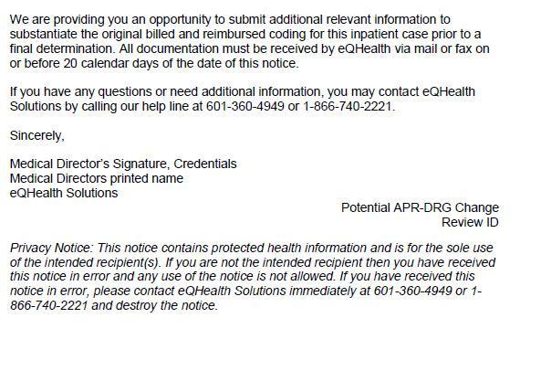 What happens if eqhealth disagrees with APR/DRG coding used in billing?