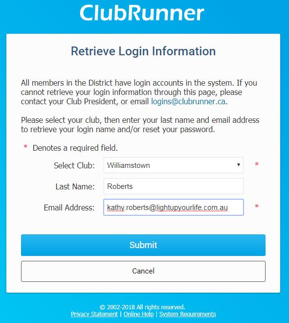 now so you must get a new login: Click "Forgot login