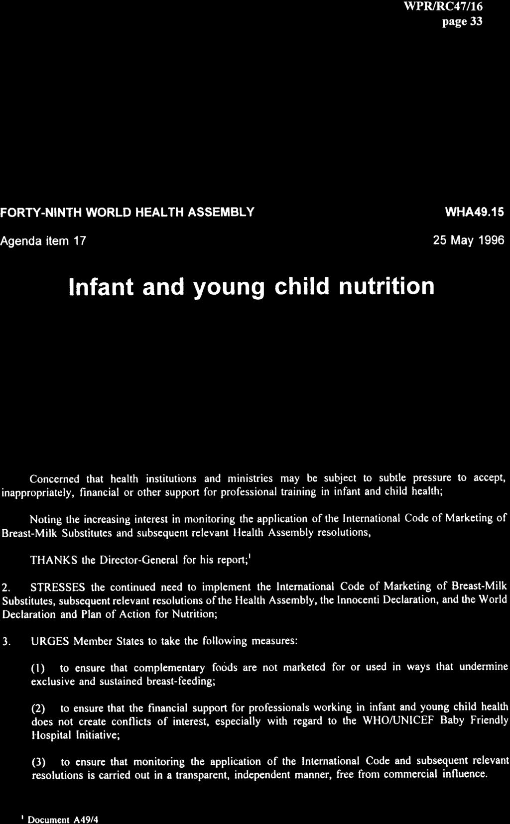 page 33 FORTY -NINTH WORLD HEALTH ASSEMBLY Agenda item 17 WHA49.