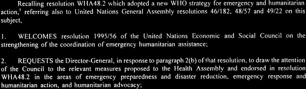World Health Assembly, Recalling resolution WHA48.