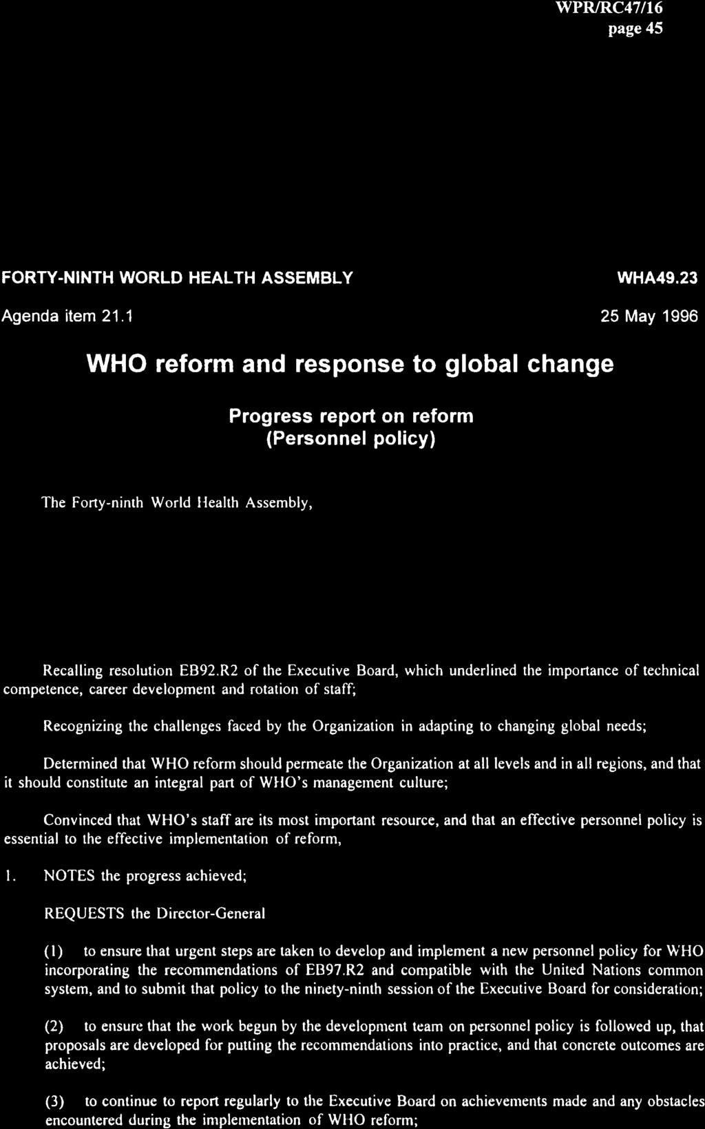 page 45 FORTY -NINTH WORLD HEALTH ASSEMBLY Agenda item 21.1 WHA49.