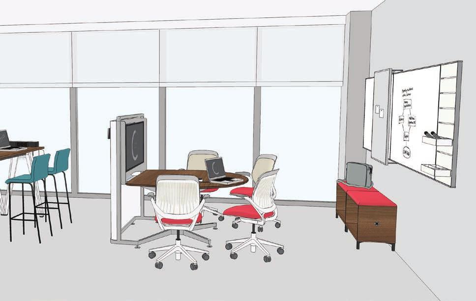 This reservable meeting space makes it easy for users to share their ideas using high-tech collaboration tools