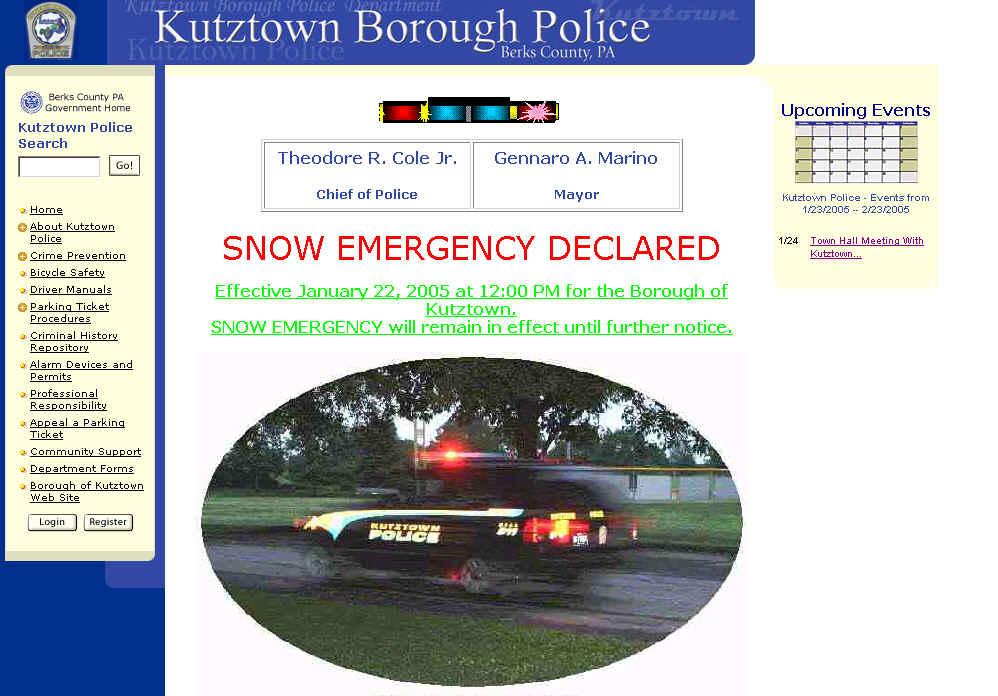 Information available Via the Kutztown Police Department Web Site www.kutztownpd.