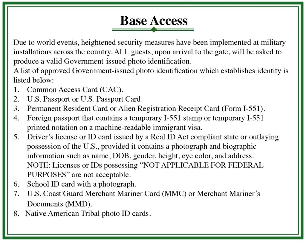 BASE ACCESS INFORMATION CARD SAMPLE Base