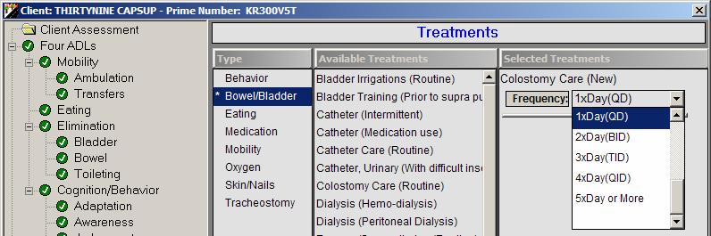 Select a Treatment from the Available Treatments list in the center group box by double clicking or