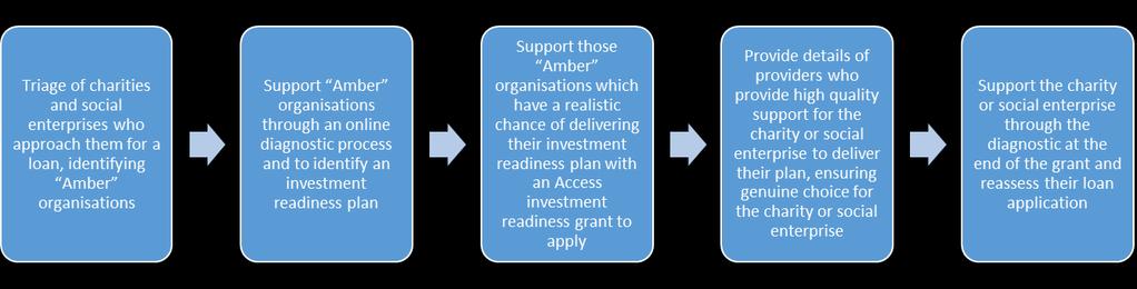 charity or social enterprise in undertaking the diagnostic and application process for a grant. This fee will be set at a flat rate per intervention covering one day of input at a moderate day rate.