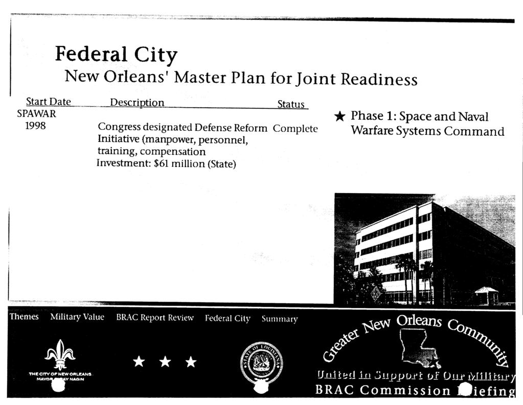 Federal City New Orleans' Master Plan for Joint Readiness Start Date ----.