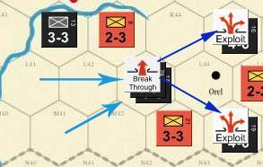 overruns a ground unit during its movement phase). When it comes to a multi-hex attack against hexes on more than one front (15.