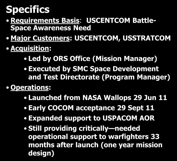 ORS-1 Mission Supporting US Central Command