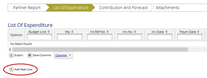 2.3.2 'List of Expenditures (LoE)' section Figure 18 Navigation bar List of expenditure - Financial reporting is done through the List of Expenditures (LoE) section.