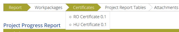 Once the FLC certificates are selected to be added to the project report, they can be accessed from two places in the project report: navigation toolbar tab Certificates or table List of Partner FLC