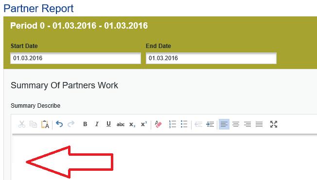 1) In section Partner Report (input field Summary of Partners Work ) provide short description of work done for