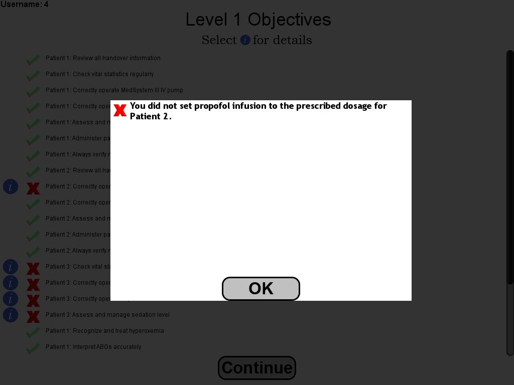 Figure 4. Missed Objective on AAR After you have studied the AAR, click on Continue to advance to the next level.