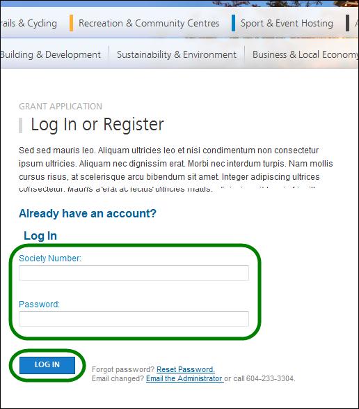 Enter your society number and the temporary password to log in.