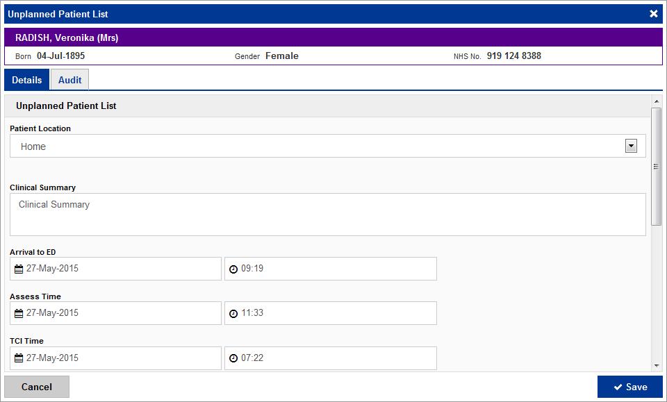 The screenshot below shows how the patient list is updated once a patient has been added to the UPL.